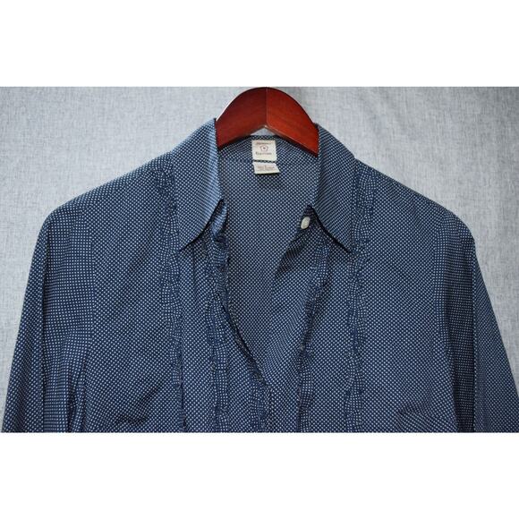 Johnny Cotton Navy Blue Polka Dot Button Down Blouse Size 3 (Medium) - Picture 2 of 4